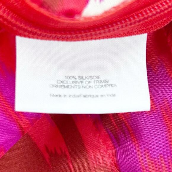 Tory Burch Iveta Embellished Ikat Silk Tunic Top Pink Red Resort Womens Size 2 - Picture 7 of 12